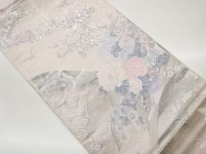 プラチナ箔二重織花鳥に流水模様織出し袋帯